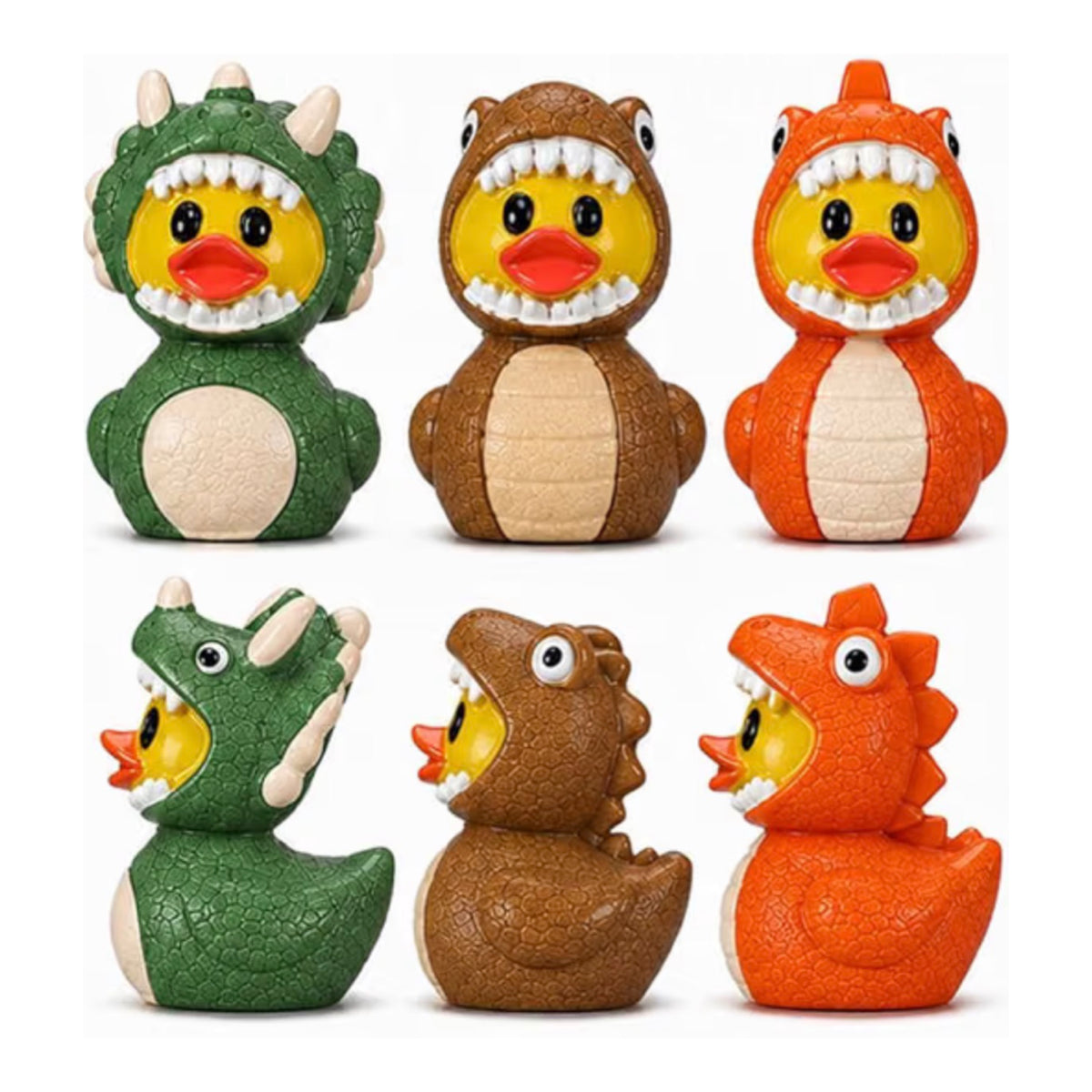 A0-Set of 6, Dinosaur Costume Themed Mini Resin Ducks, Magnetic or Non-Magnetic, Optional Personalized Duck Hiding Tags