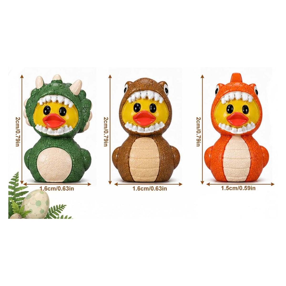 A0-Set of 6, Dinosaur Costume Themed Mini Resin Ducks, Magnetic or Non-Magnetic, Optional Personalized Duck Hiding Tags