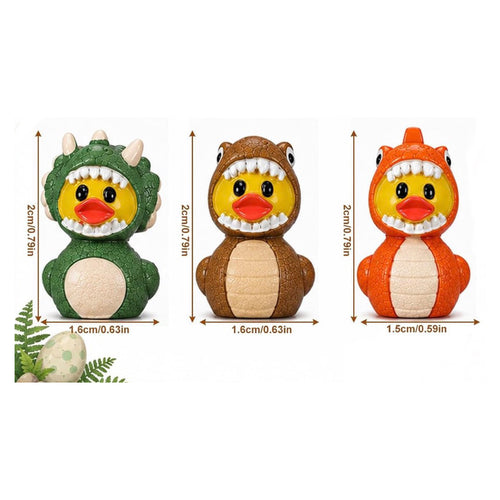 A0-Set of 6, Dinosaur Costume Themed Mini Resin Ducks, Magnetic or Non-Magnetic, Optional Personalized Duck Hiding Tags