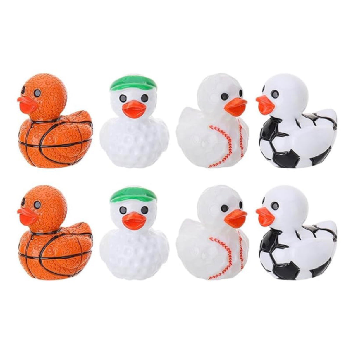 Set of 8, Sports Ball Themed Mini Resin Ducks, Magnetic or Non-Magnetic, Optional Personalized Duck Hiding Tags