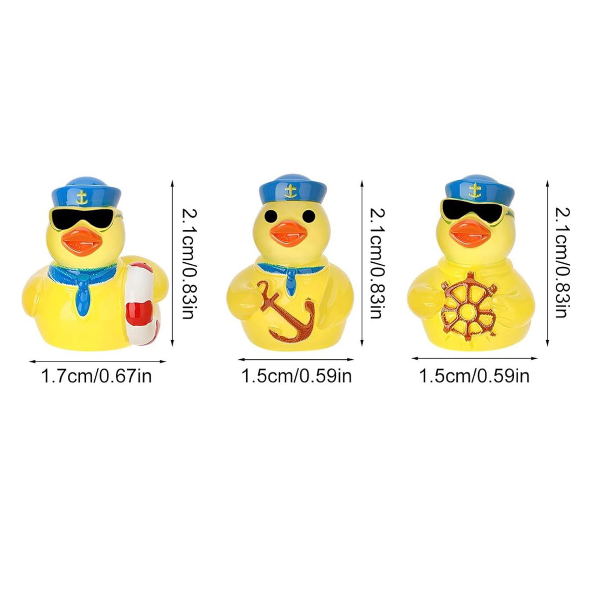 Set of 6, Glow-in-the-Dark Yellow Sailor Themed Mini Resin Ducks, Magnetic or Non-Magnetic, Optional Personalized Duck Hiding Tags