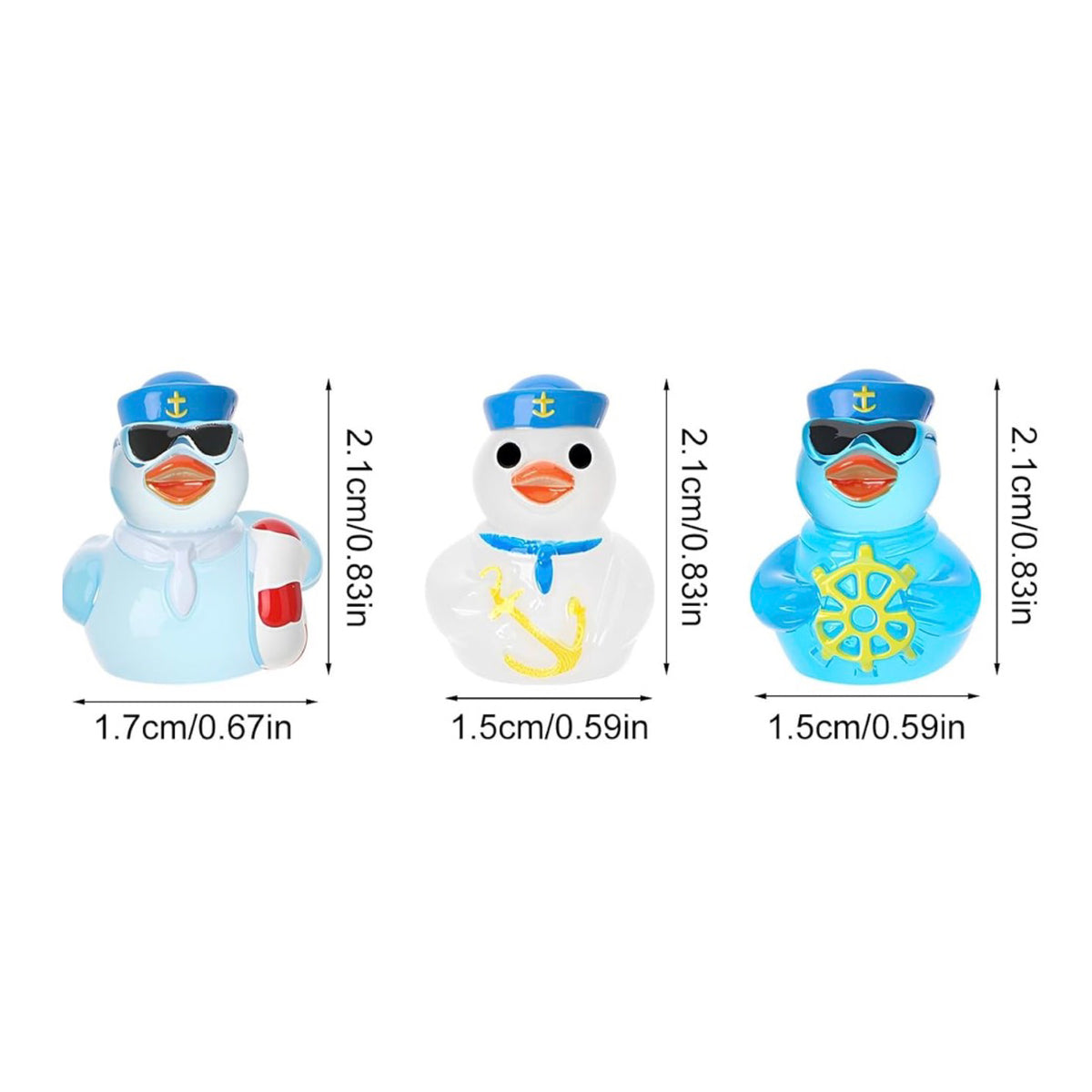 Set of 6, Glow-in-the-Dark Blue Sailor Themed Mini Resin Ducks, Magnetic or Non-Magnetic, Optional Personalized Duck Hiding Tags
