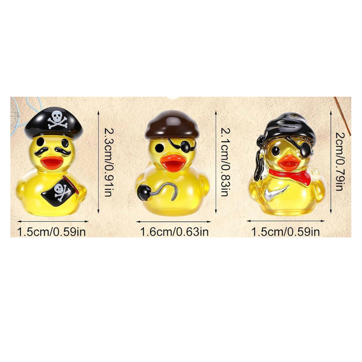 Set of 6, Glow-in-the-Dark Yellow Pirate Themed Mini Resin Ducks, Magnetic or Non-Magnetic, Optional Personalized Duck Hiding Tags