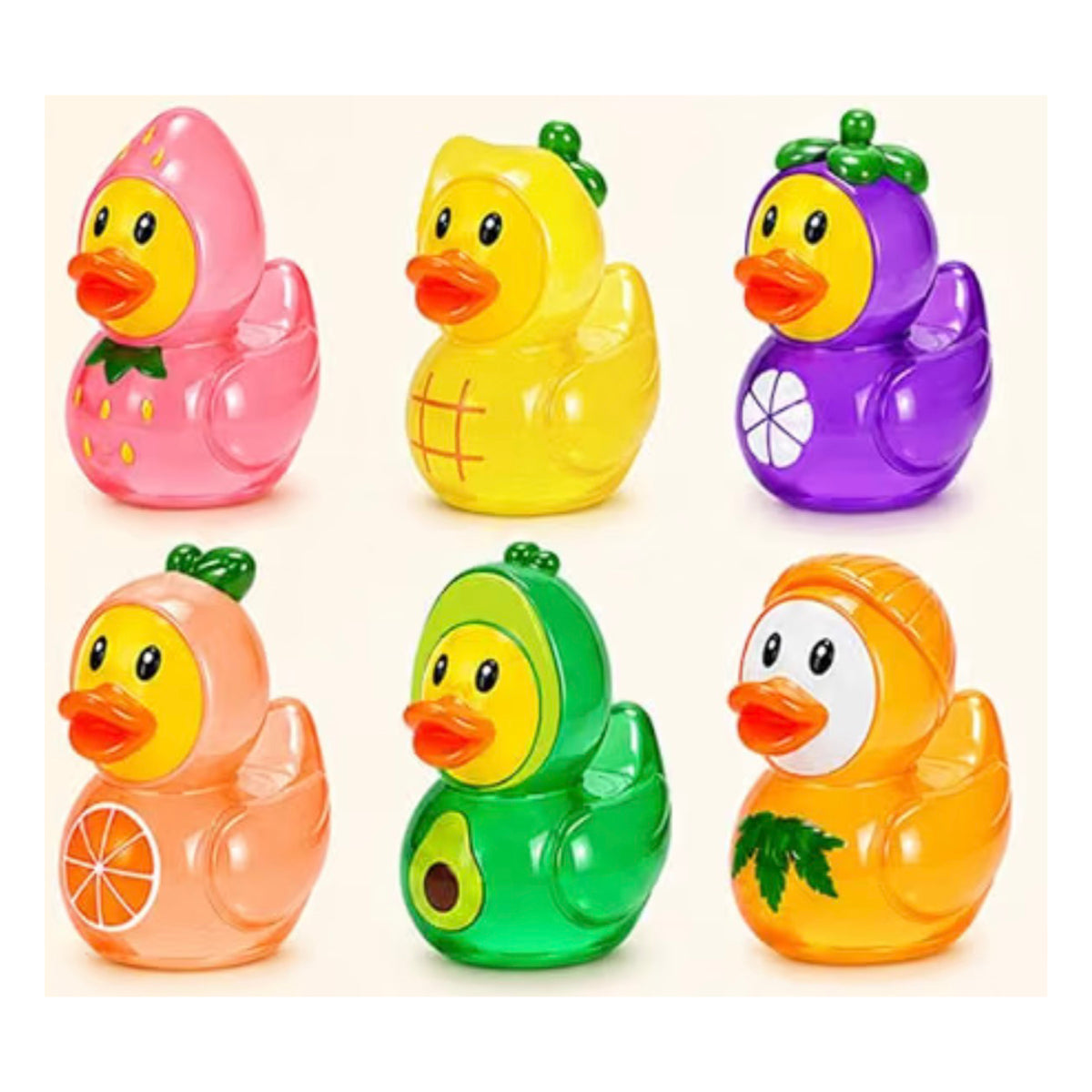 Set of 6, Glow-in-the-Dark Fruit Themed Mini Resin Ducks, Magnetic or Non-Magnetic, Optional Personalized Duck Hiding Tags