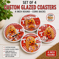 Set of 4 Orange & White Country Duck Coasters – Handmade 4 Inch Glazed Coasters with Cork Backs – Country Music Duck Gift