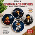 Set of 4 Pop Music Themed Handmade Duck Coasters – 4 Inch Custom Glazed Coasters with Cork Backs – Duck Decor – Music Lover Gift
