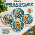 Set of 4 Turquoise Country Glam Duck Coasters – Handmade 4 Inch Glazed Coasters with Cork Backs – Western Duck Decor – Country Music Gift