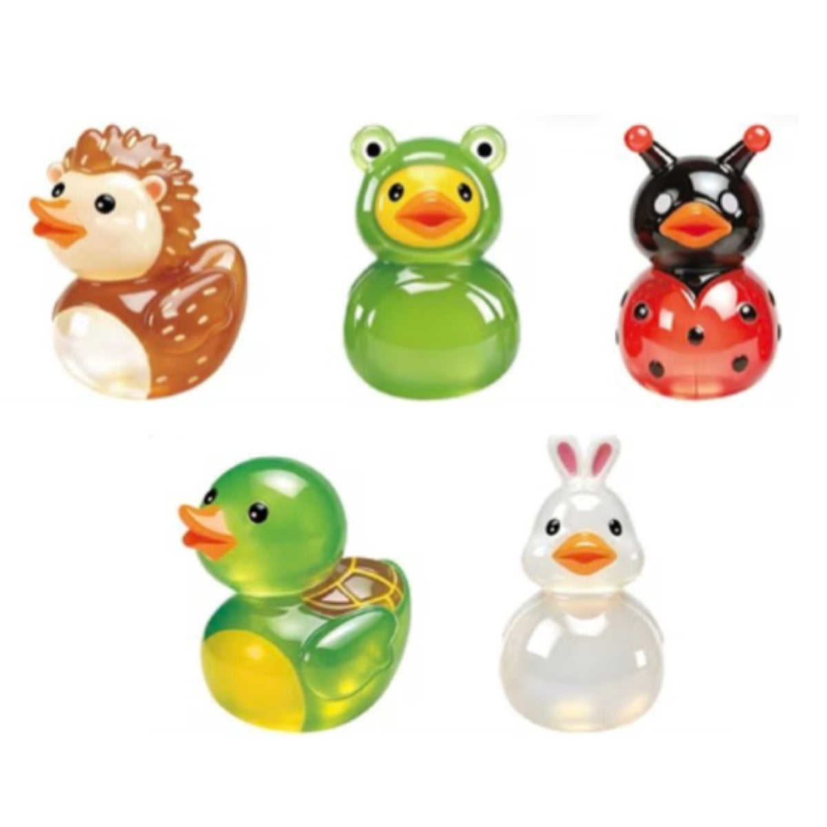 Set of 5, Glow-in-the-Dark Summer Animals Themed Mini Resin Ducks, Magnetic or Non-Magnetic, Optional Personalized Duck Hiding Tags