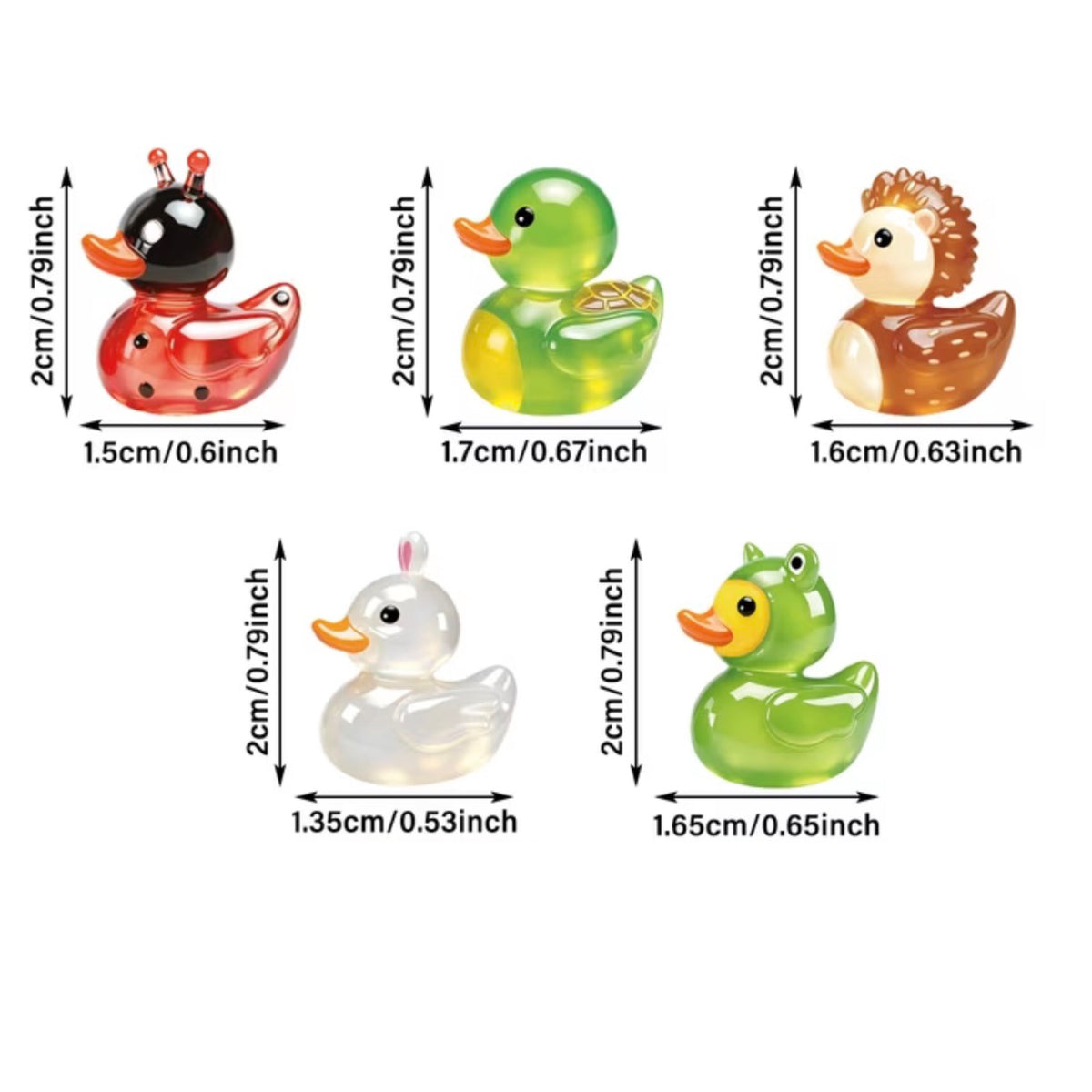 Set of 5, Glow-in-the-Dark Summer Animals Themed Mini Resin Ducks, Magnetic or Non-Magnetic, Optional Personalized Duck Hiding Tags