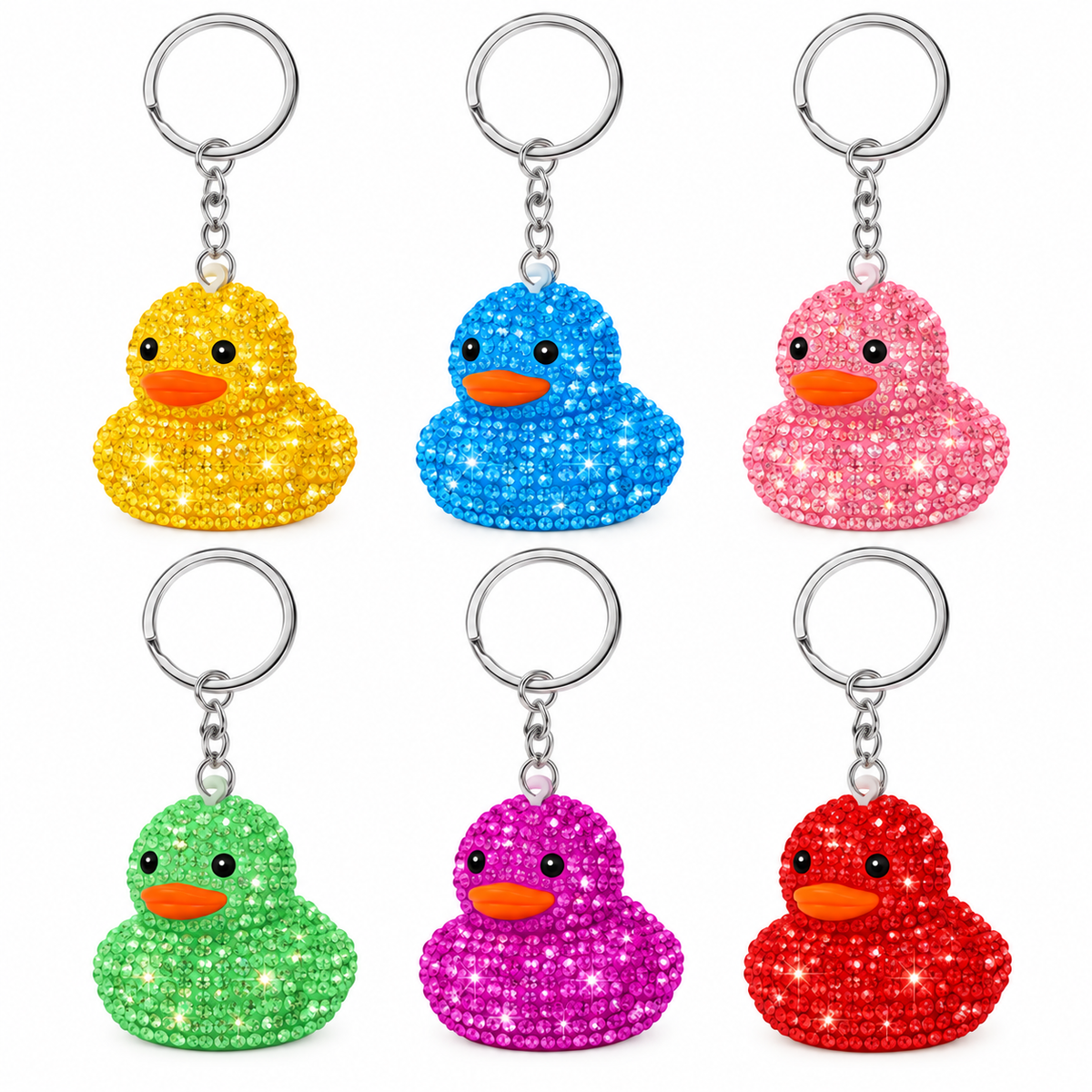 Handmade Bling Rubber Duck Keychain – Rhinestone Duck Bag Charm – Choose Your Color or Set of 6 – Sparkly Duck Lover Gift