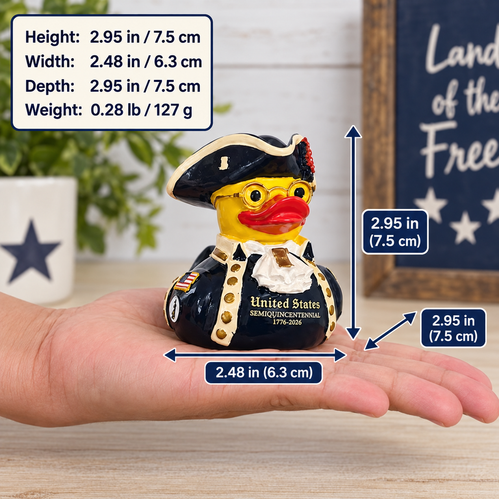 Hand Painted Patriotic Resin Duck – 1776–2026 250th Anniversary Colonial Duck – Americana Décor – Large Collectible Duck