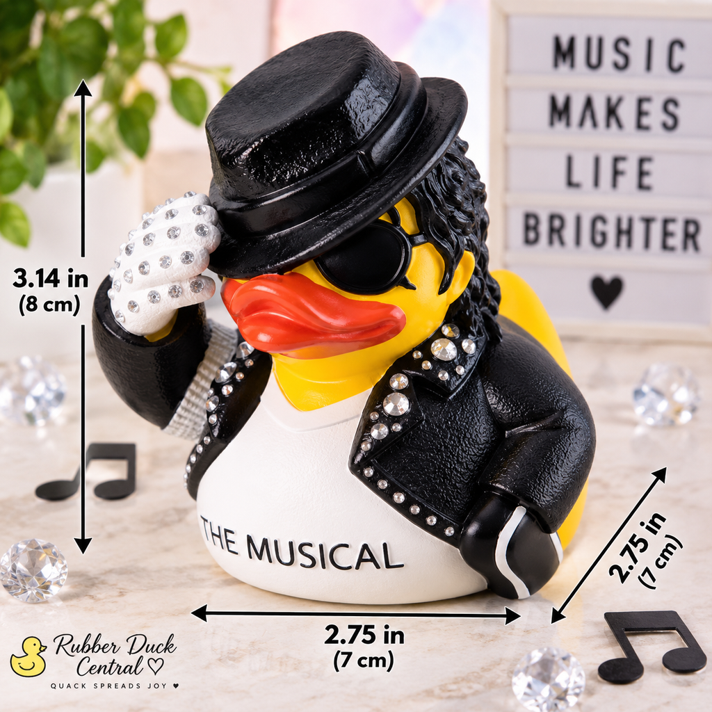 Hand Painted Pop King Inspired Resin Duck Figurine – Personalized Music Lover Collectible – Custom Text Shirt – Rhinestone Duck Decor