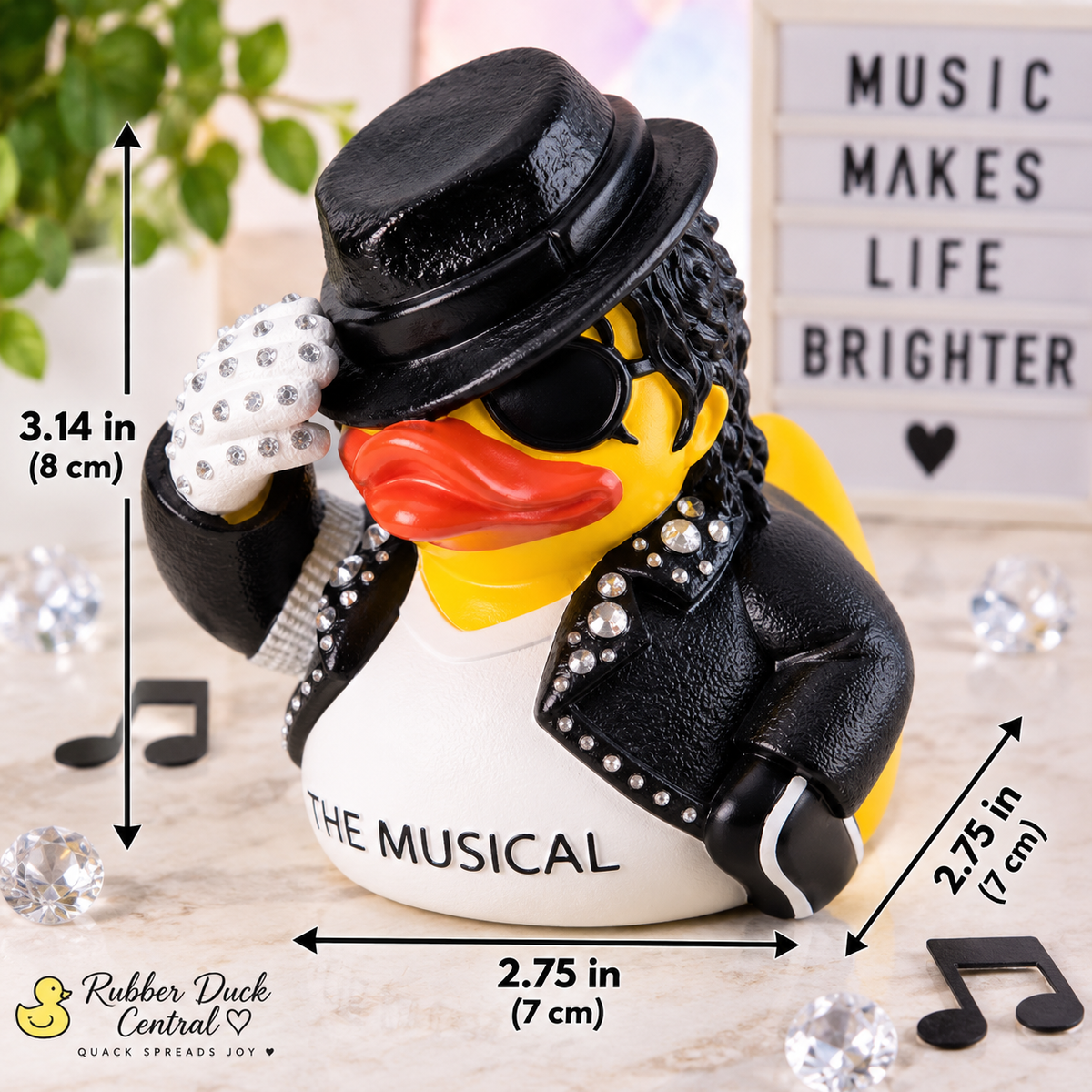 Hand Painted Pop King Inspired Resin Duck Figurine – Personalized Music Lover Collectible – Custom Text Shirt – Rhinestone Duck Decor