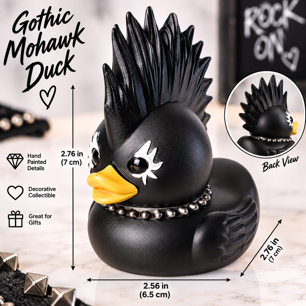 Large Resin -Gothic Punk Rock Resin Duck – Steampunk Mohawk Devil Collectible Ornament (2.76 Inch)