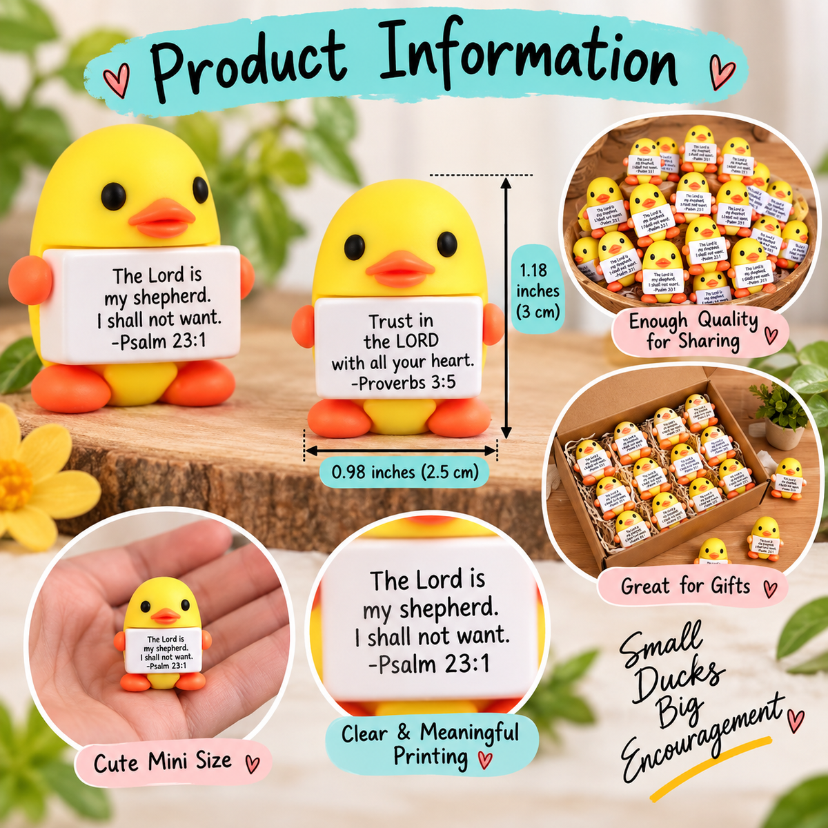 Set of 5 Faithful Mini Ducks with Bible Verses & Encouragement Cards – Magnetic Option Available – Christian Faith Gifts