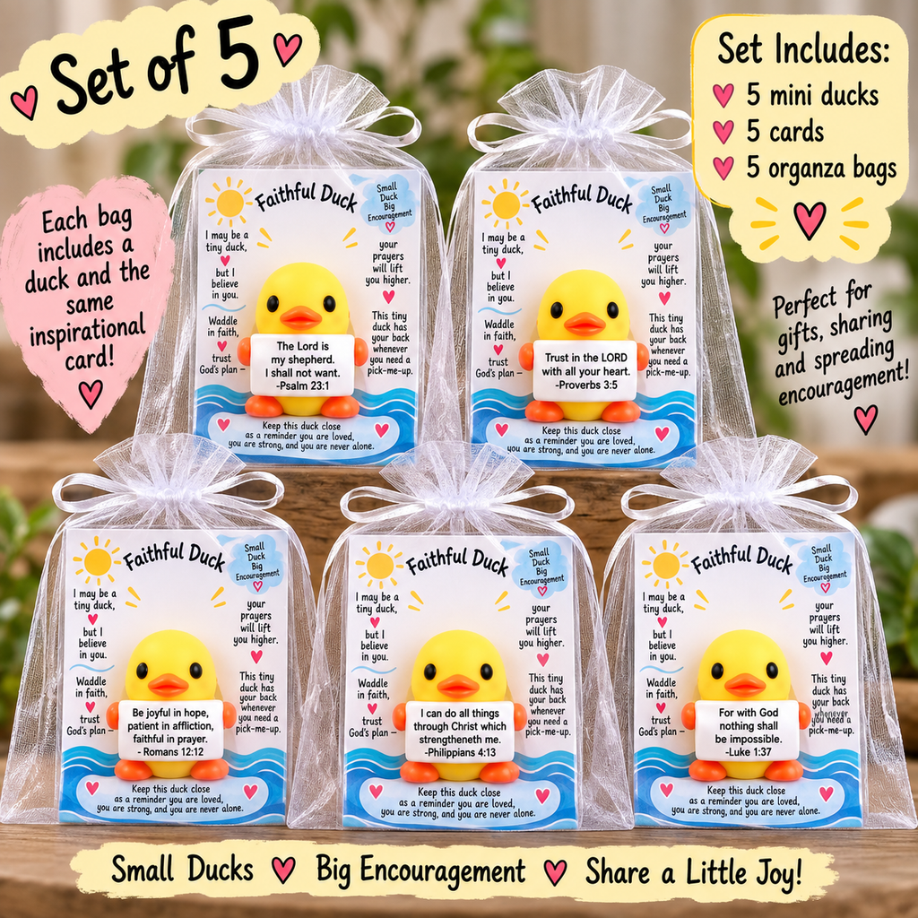 Set of 5 Faithful Mini Ducks with Bible Verses & Encouragement Cards – Magnetic Option Available – Christian Faith Gifts