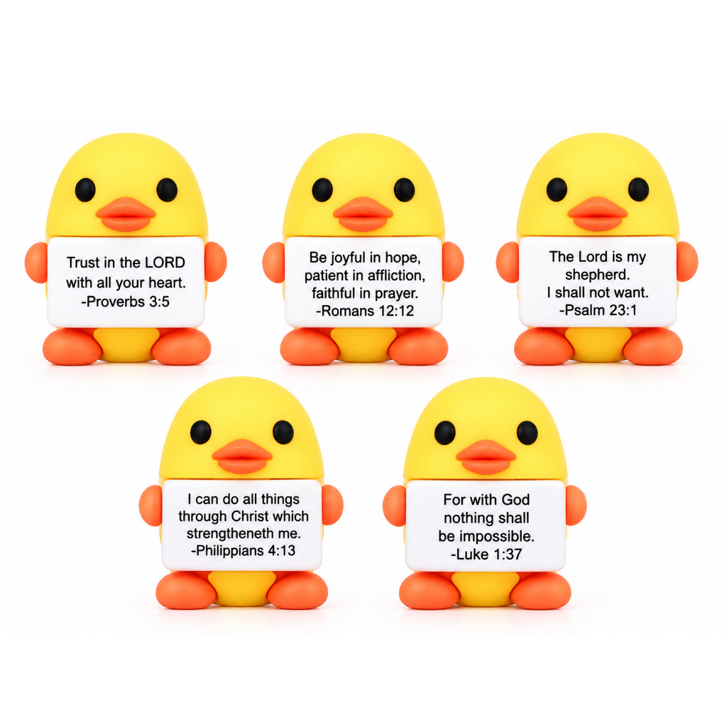 Set of 5 Faithful Mini Ducks with Bible Verses & Encouragement Cards – Magnetic Option Available – Christian Faith Gifts