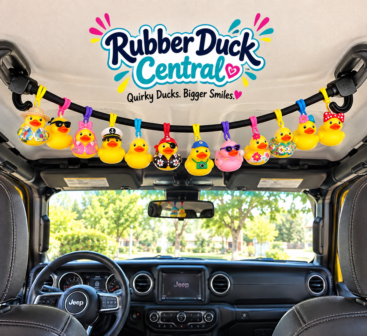 Handmade Paracord Rubber Duck Holder for Vehicle – Adjustable Duck Display Cord with Colorful Elastic Loops – Car Duck Accessories