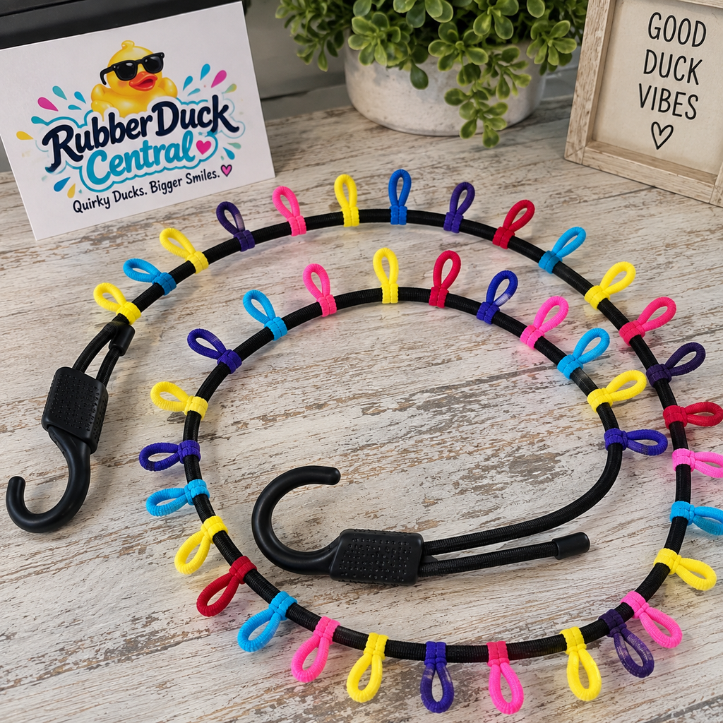 Handmade Paracord Rubber Duck Holder for Vehicle – Adjustable Duck Display Cord with Colorful Elastic Loops – Car Duck Accessories