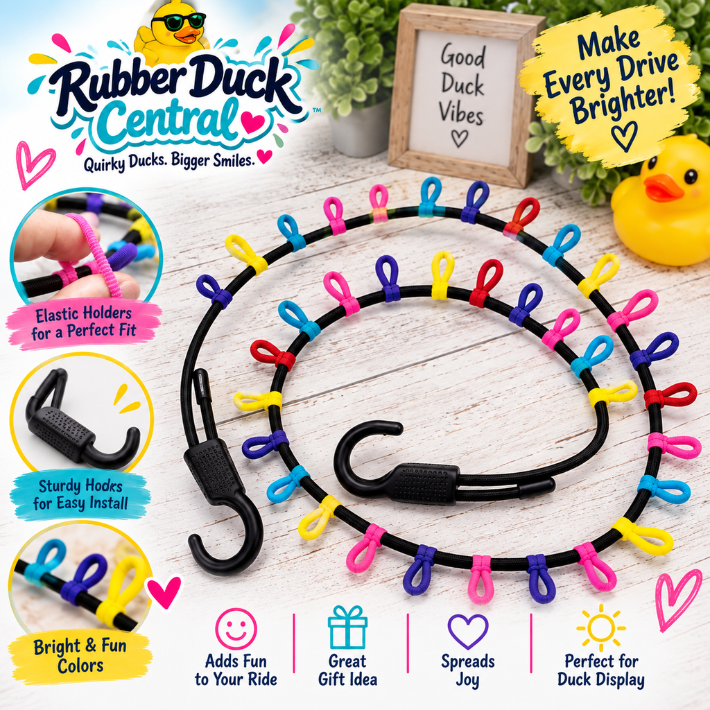 Handmade Paracord Rubber Duck Holder for Vehicle – Adjustable Duck Display Cord with Colorful Elastic Loops – Car Duck Accessories