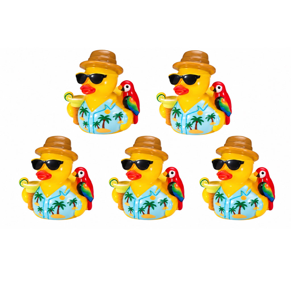 Set of 5, Tropical with Parrot Themed Mini Resin Ducks, Magnetic or Non-Magnetic, Optional Personalized Duck Hiding Tags