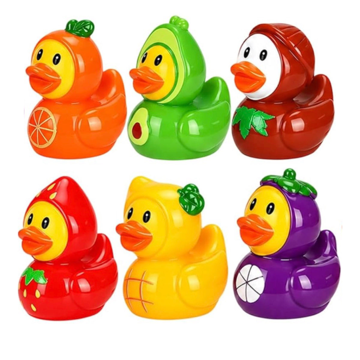 Set of 6, Bright Fruit Themed Mini Resin Ducks, Magnetic or Non-Magnetic, Optional Personalized Duck Hiding Tags