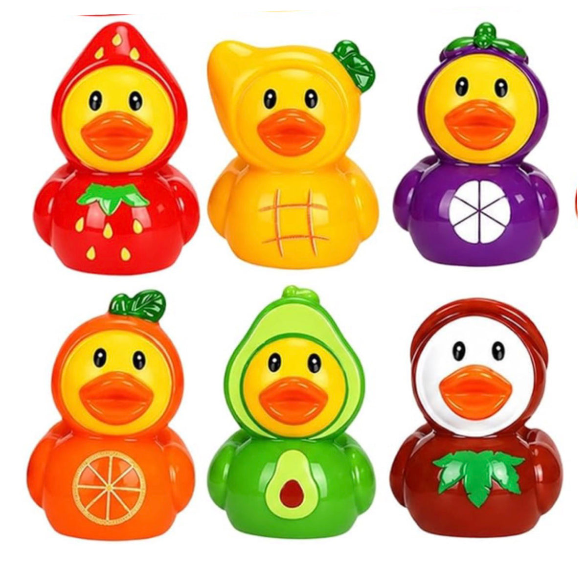 Set of 6, Bright Fruit Themed Mini Resin Ducks, Magnetic or Non-Magnetic, Optional Personalized Duck Hiding Tags