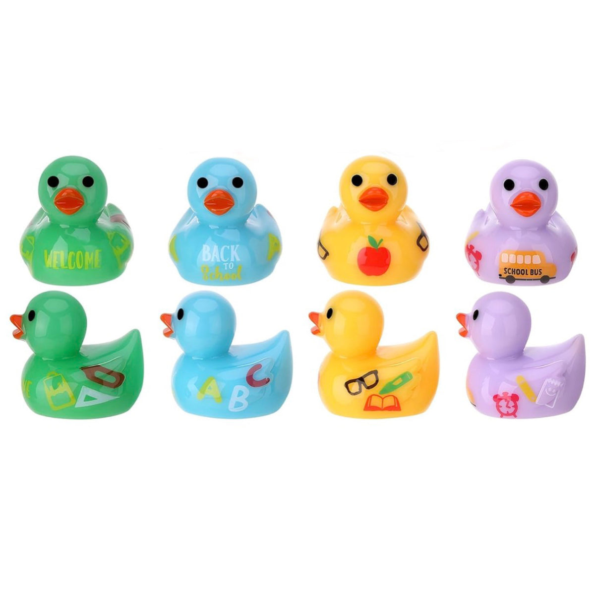Set of 8, Back To School Themed Mini Resin Ducks, Magnetic or Non-Magnetic, Optional Personalized Duck Hiding Tags