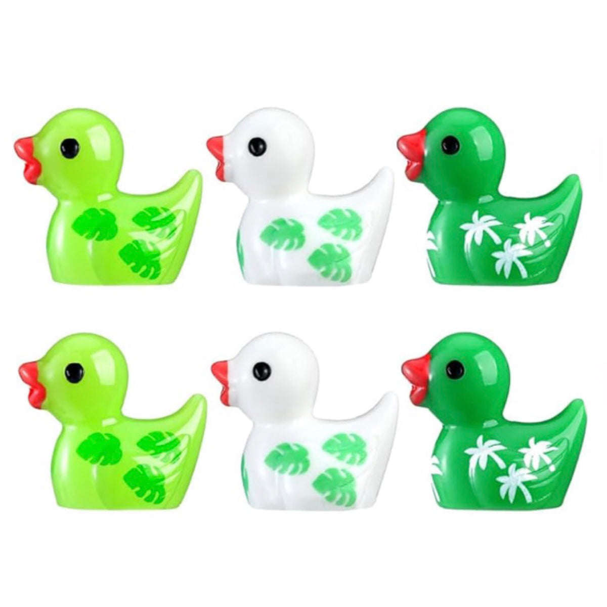 Set of 6, Green Leaves/Palms Themed Mini Resin Ducks, Magnetic or Non-Magnetic, Optional Personalized Duck Hiding Tags