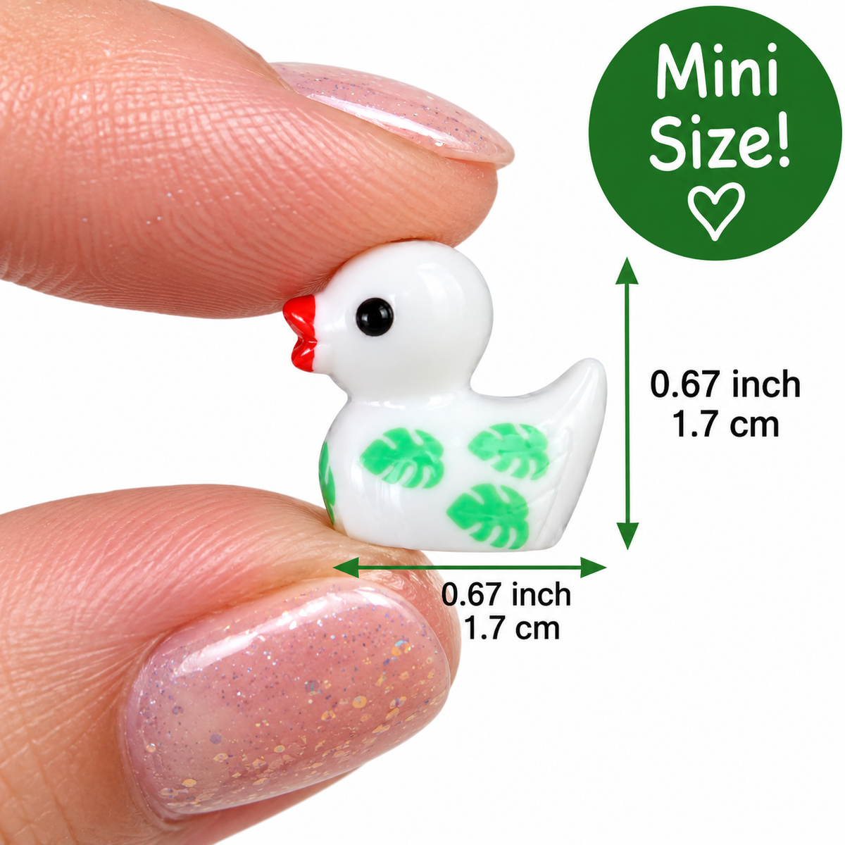 Set of 6, Green Leaves/Palms Themed Mini Resin Ducks, Magnetic or Non-Magnetic, Optional Personalized Duck Hiding Tags