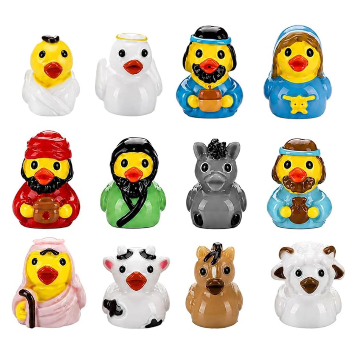 Set of 12, Nativity Christmas Themed Mini Resin Ducks, Magnetic or Non-Magnetic, Optional Personalized Duck Hiding Tags