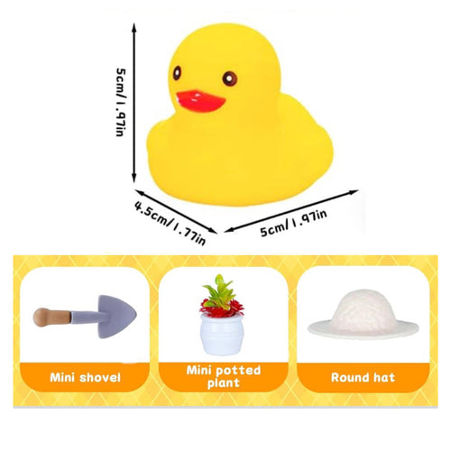 DIY Gardening 2” Rubber Duck Kit | 4 Piece Garden Duck Craft Set | Gardener Duck with Hat Flower Pot & Shovel | Duck Decorating Kit
