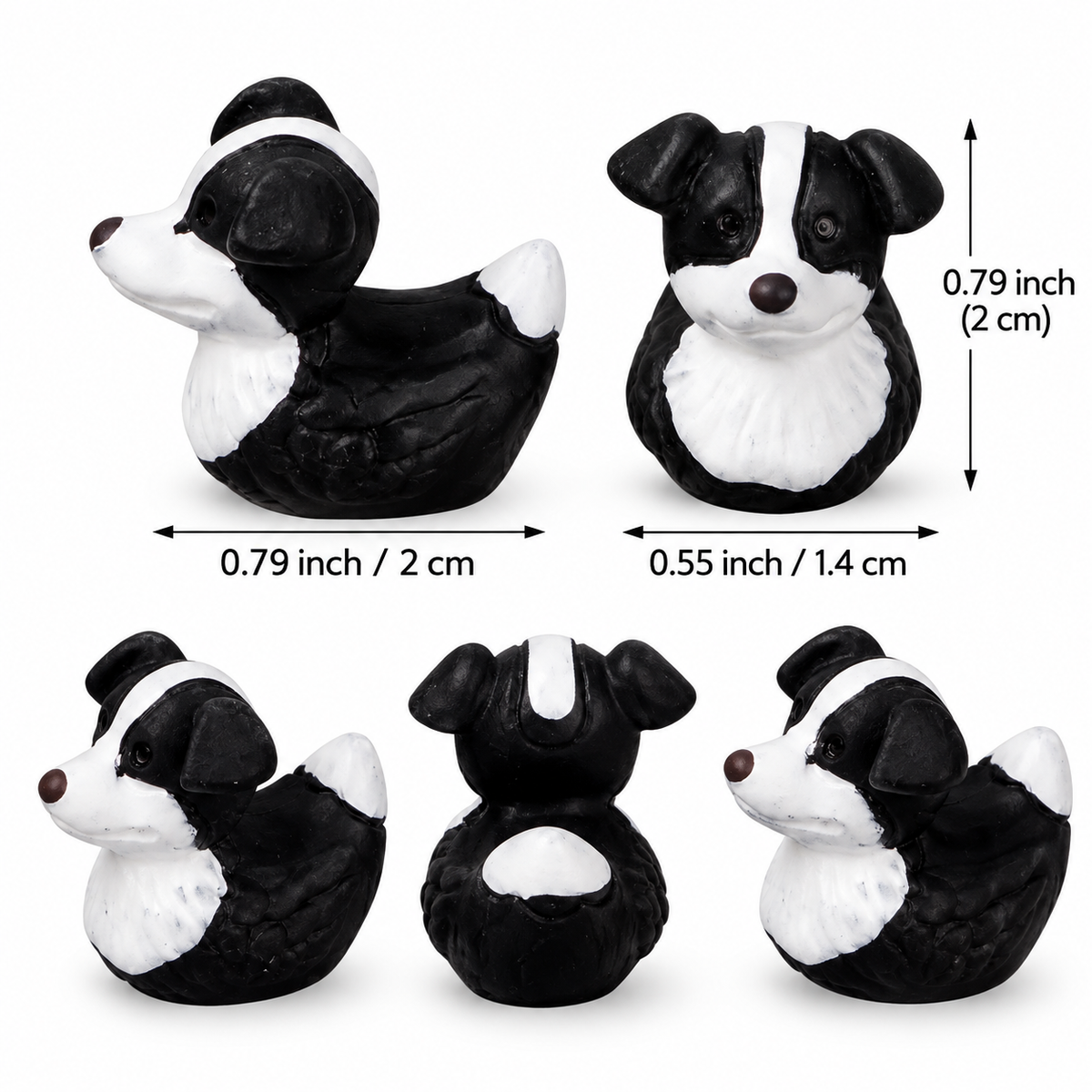 A0-Set of 5, Border Collie Dog Themed Mini Resin Ducks, Magnetic or Non-Magnetic, Optional Personalized Duck Hiding Tags