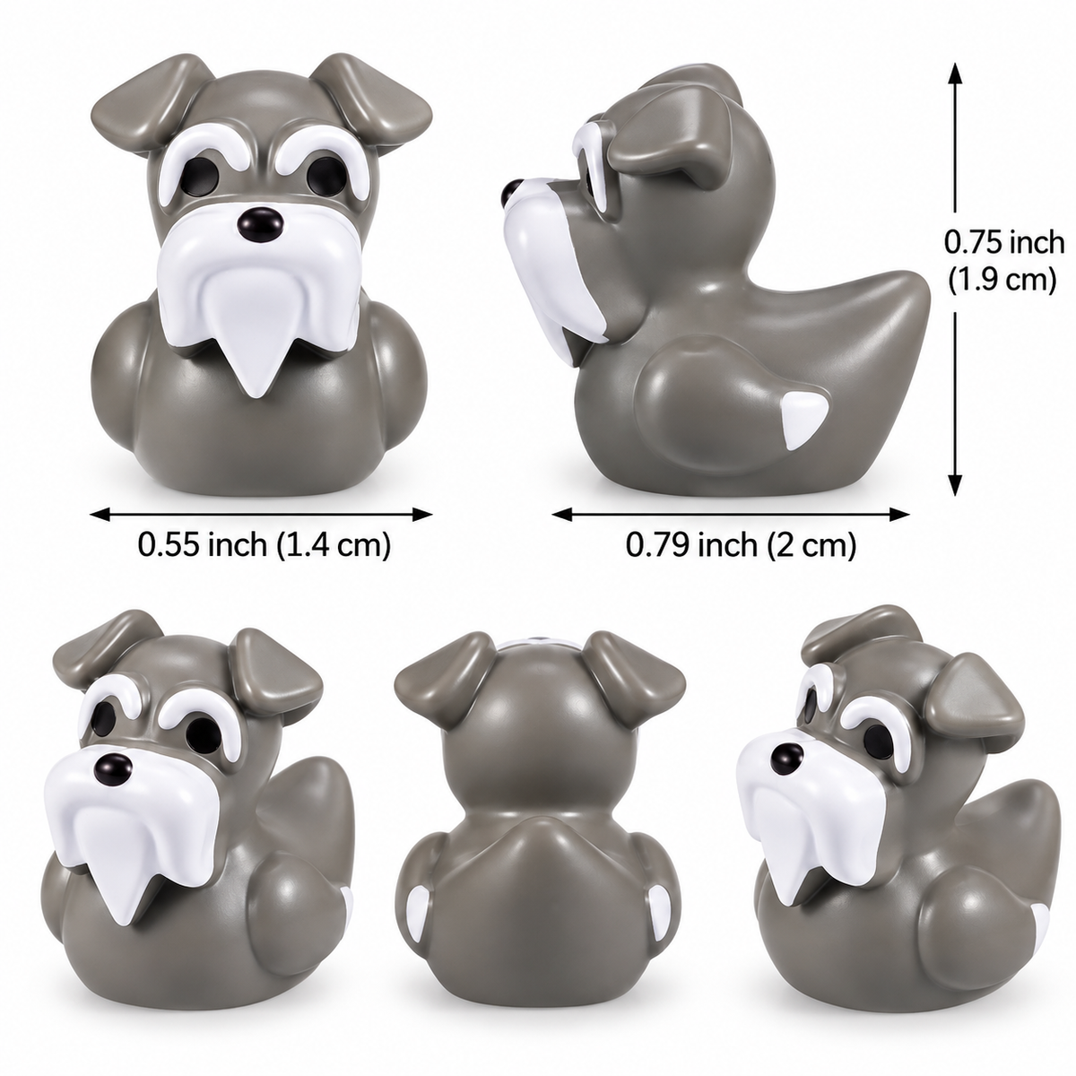 A0-Set of 5, Schnauzer Dog Themed Mini Resin Ducks, Magnetic or Non-Magnetic, Optional Personalized Duck Hiding Tags