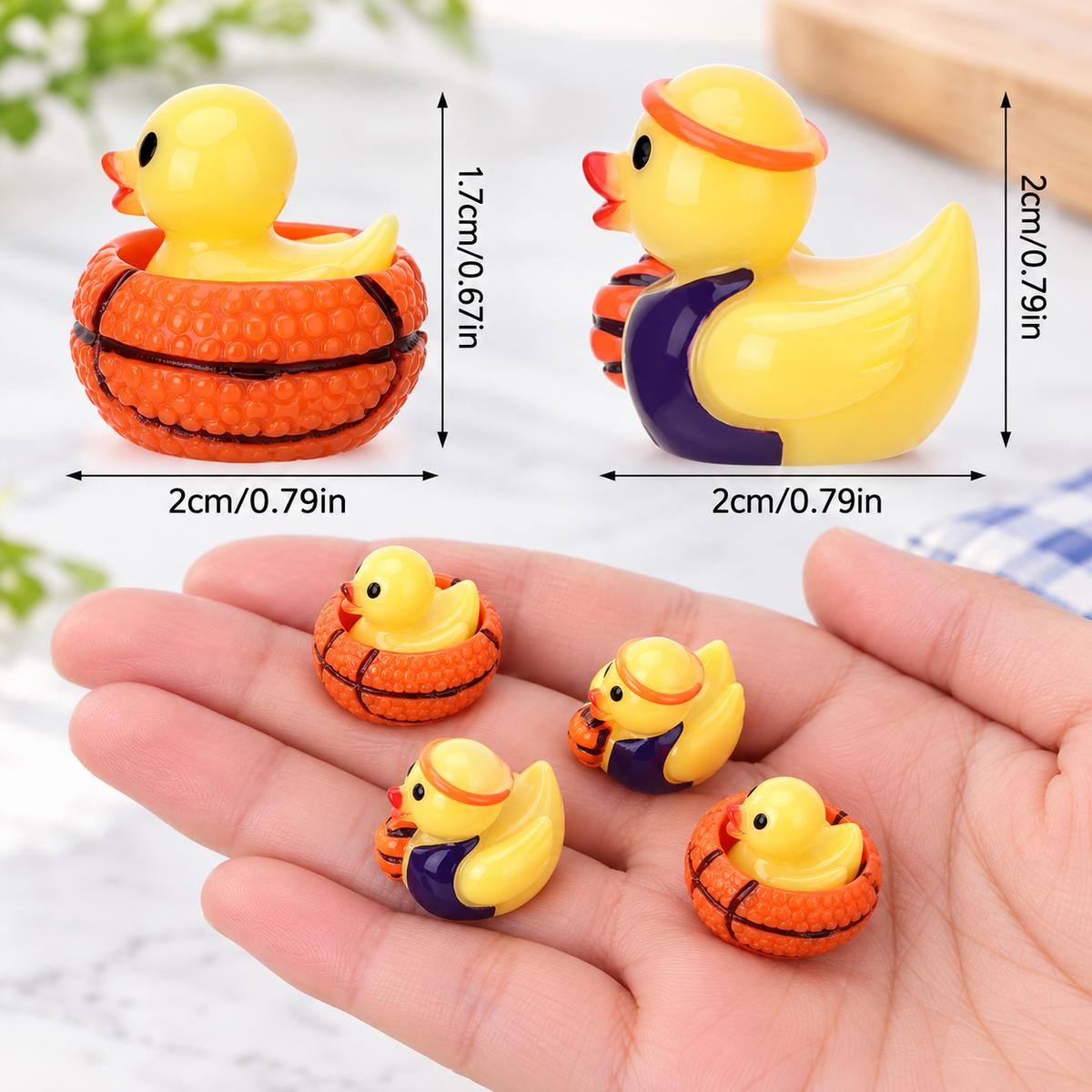 A0-Set of 6, Basketball Themed Mini Resin Ducks, Magnetic or Non-Magnetic, Optional Personalized Duck Hiding Tags