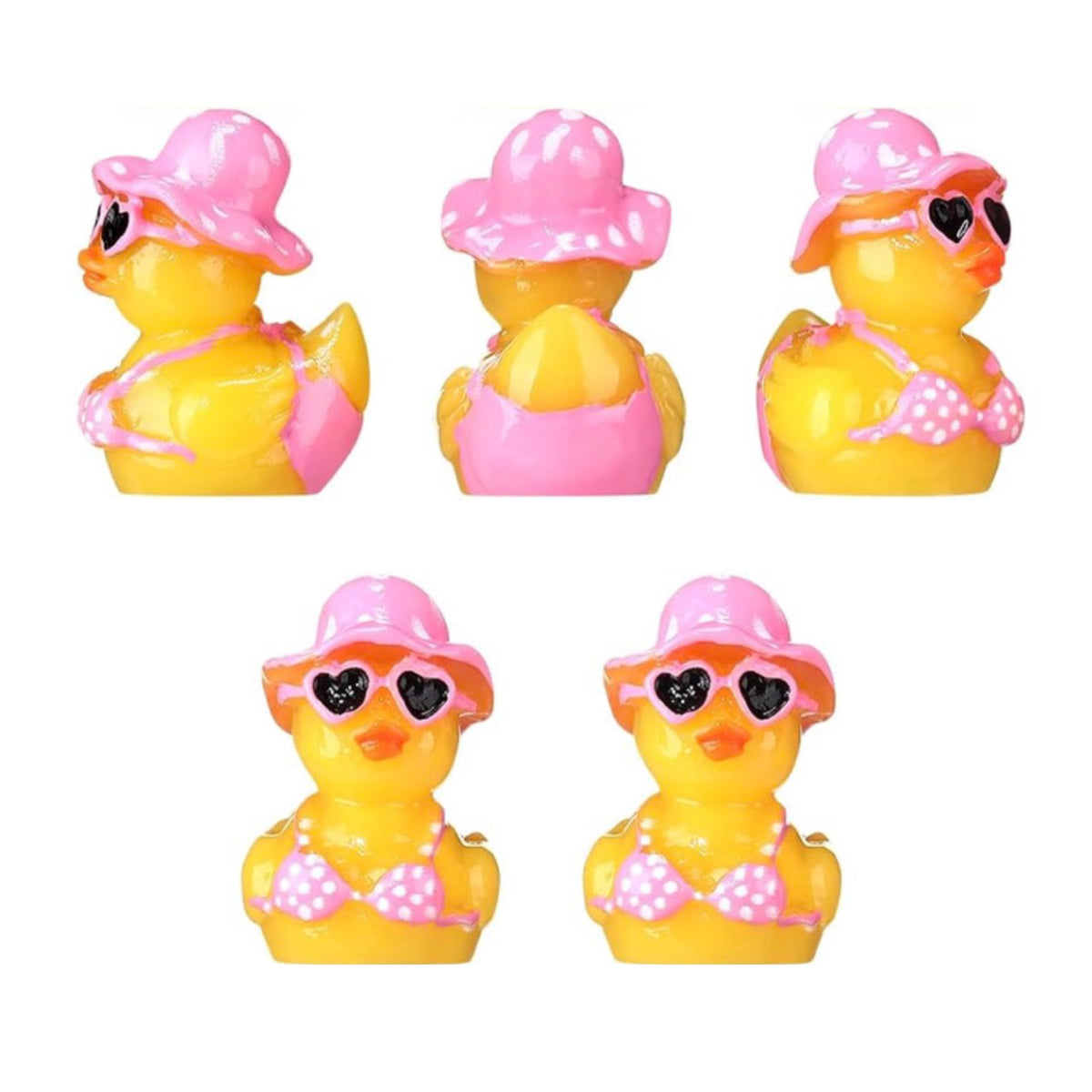 A0-Set of 5, Pink Polka Dot Swimsuit Themed Mini Resin Ducks, Magnetic or Non-Magnetic, Optional Personalized Duck Hiding Tags