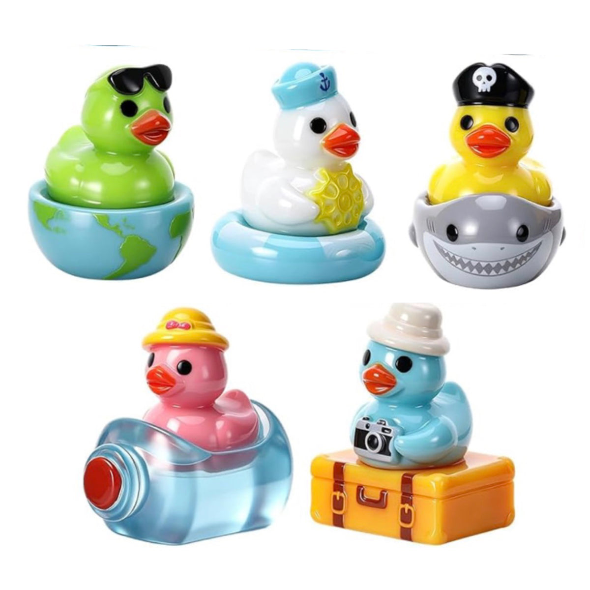 Set of 5, Adventure Vacation Themed Mini Resin Ducks, Magnetic or Non-Magnetic, Optional Personalized Duck Hiding Tags