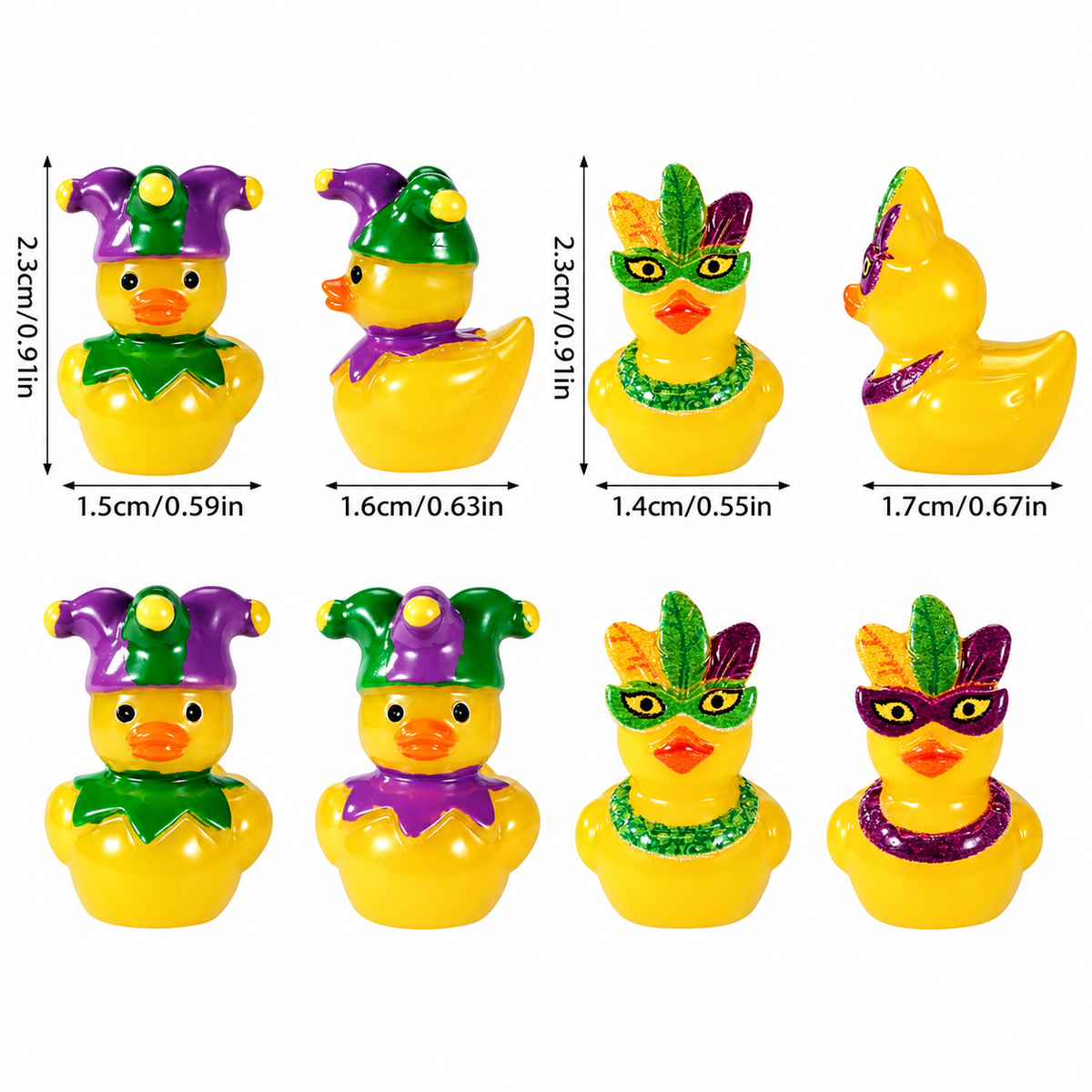 Set of 8, Mardi Gras New Orleans Themed Mini Resin Ducks, Magnetic or Non-Magnetic, Optional Personalized Duck Hiding Tags