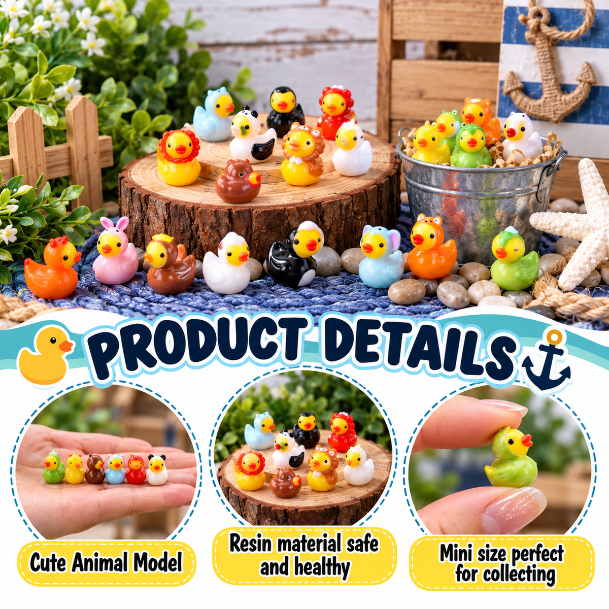 Set of 24, Old McDonald’s Farm Themed Mini Resin Ducks, Magnetic or Non-Magnetic, Optional Personalized Duck Hiding Tags