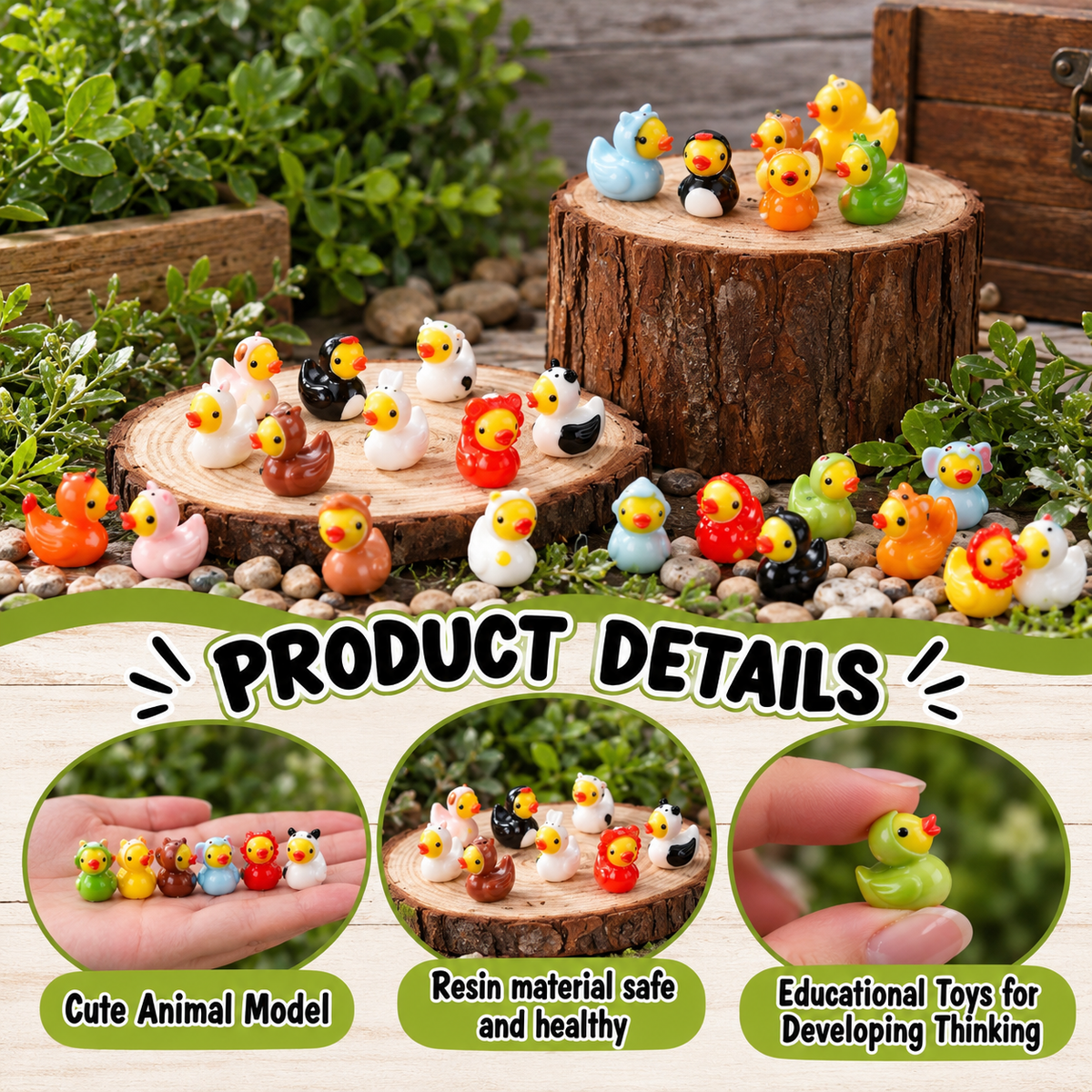 Set of 24, Old McDonald’s Farm Themed Mini Resin Ducks, Magnetic or Non-Magnetic, Optional Personalized Duck Hiding Tags