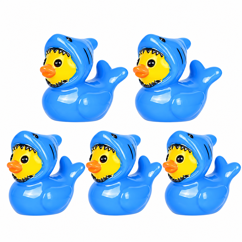 Set of 5, Shark Costume Themed Mini Resin Ducks, Magnetic or Non-Magnetic, Optional Personalized Duck Hiding Tags