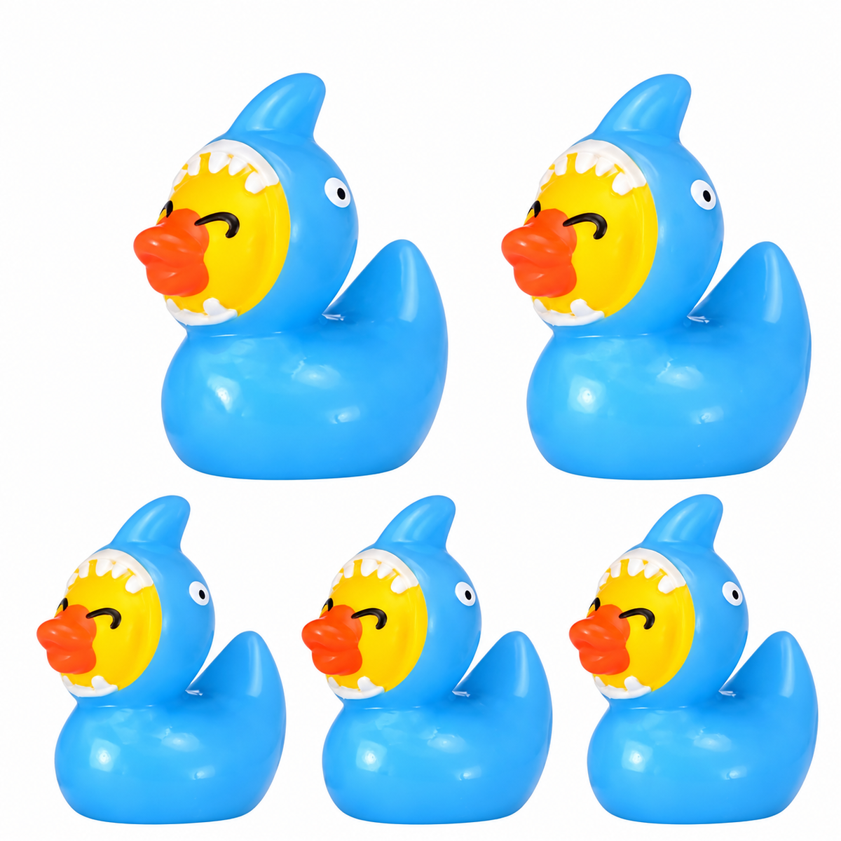 Set of 5, Light Blue Shark Costume Themed Mini Resin Ducks, Magnetic or Non-Magnetic, Optional Personalized Duck Hiding Tags