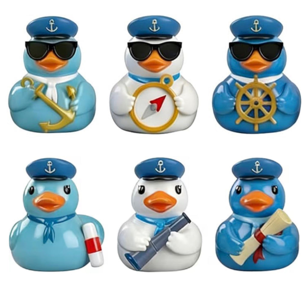 Set of 6, Blue Nautical Sailor Themed Mini Resin Ducks, Magnetic or Non-Magnetic, Optional Personalized Duck Hiding Tags