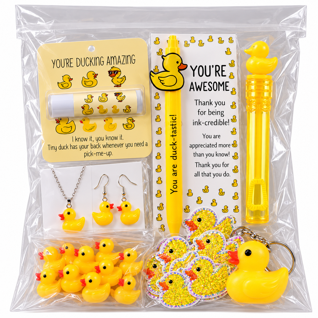 Limited Edition Ducking Awesome Duck Gift Kit, Yellow Rubber Duck Accessories & Jewelry Set