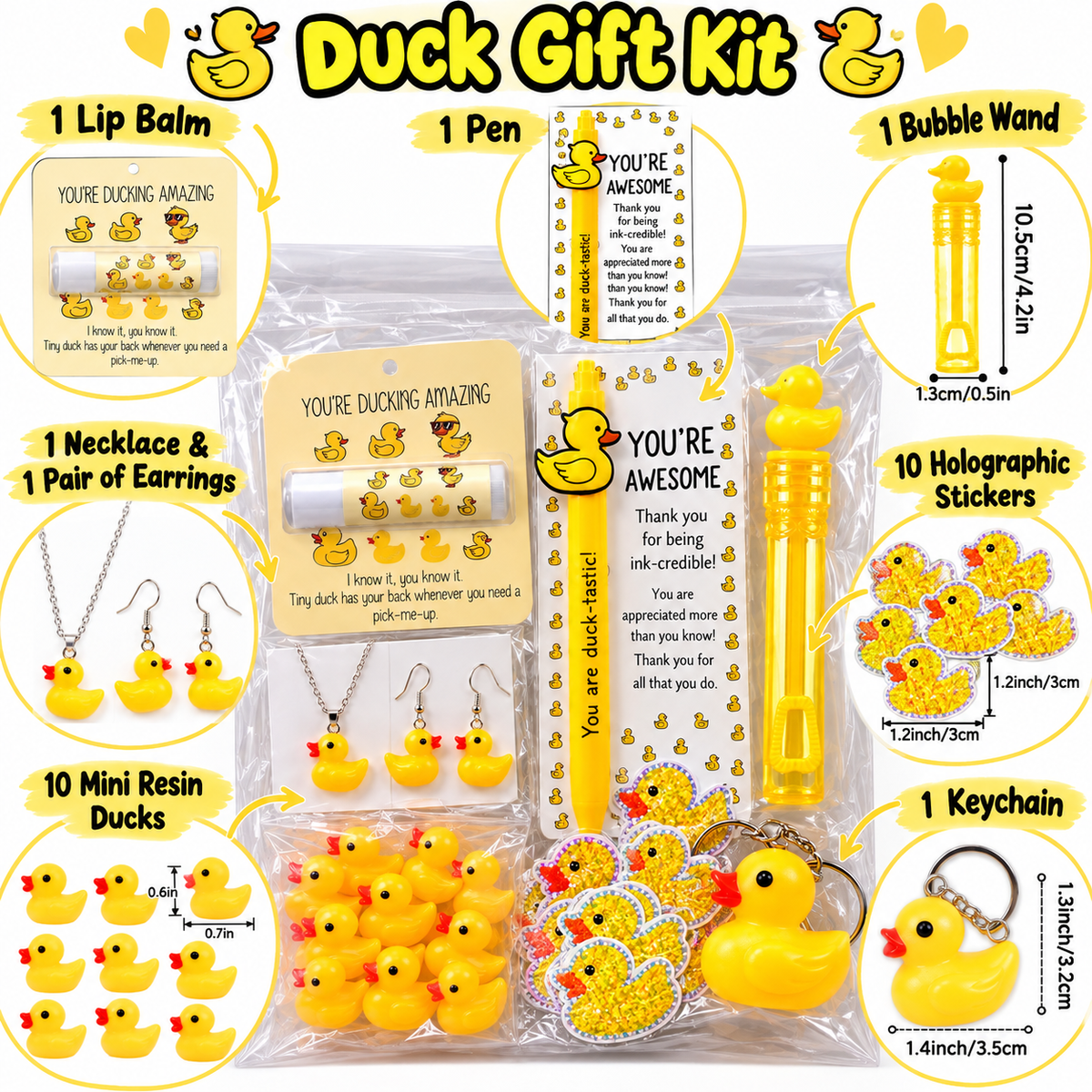 Limited Edition Ducking Awesome Duck Gift Kit, Yellow Rubber Duck Accessories & Jewelry Set