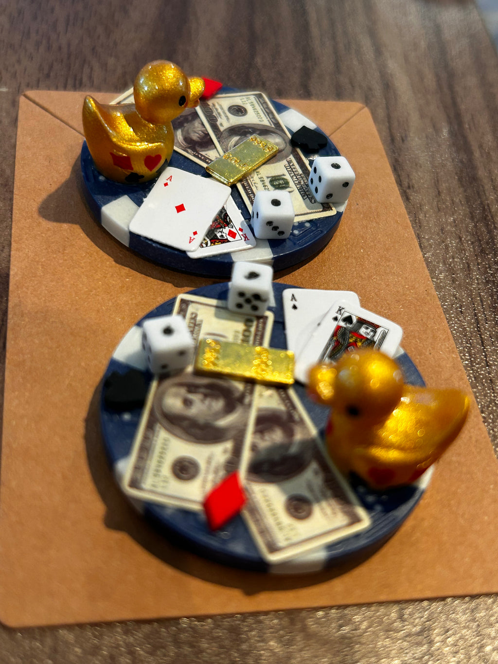 2pc Set Blue & Gold Magnetic Mini Resin Duck Poker Chips, Casino Duck Magnets, Poker Night Decor, Mini Duck Collectibles, Casino Lover Gif