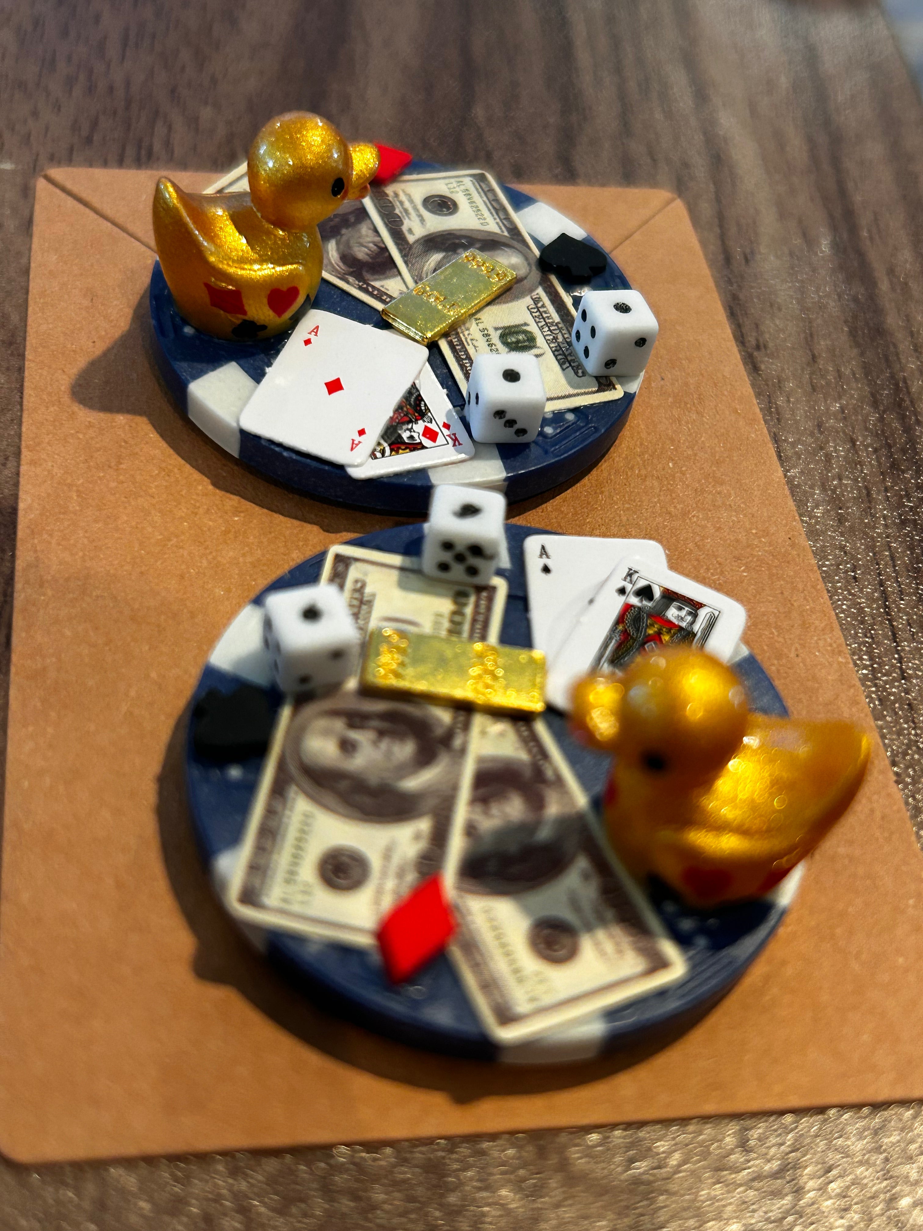 2pc Set Blue & Gold Magnetic Mini Resin Duck Poker Chips, Casino Duck Magnets, Poker Night Decor, Mini Duck Collectibles, Casino Lover Gif