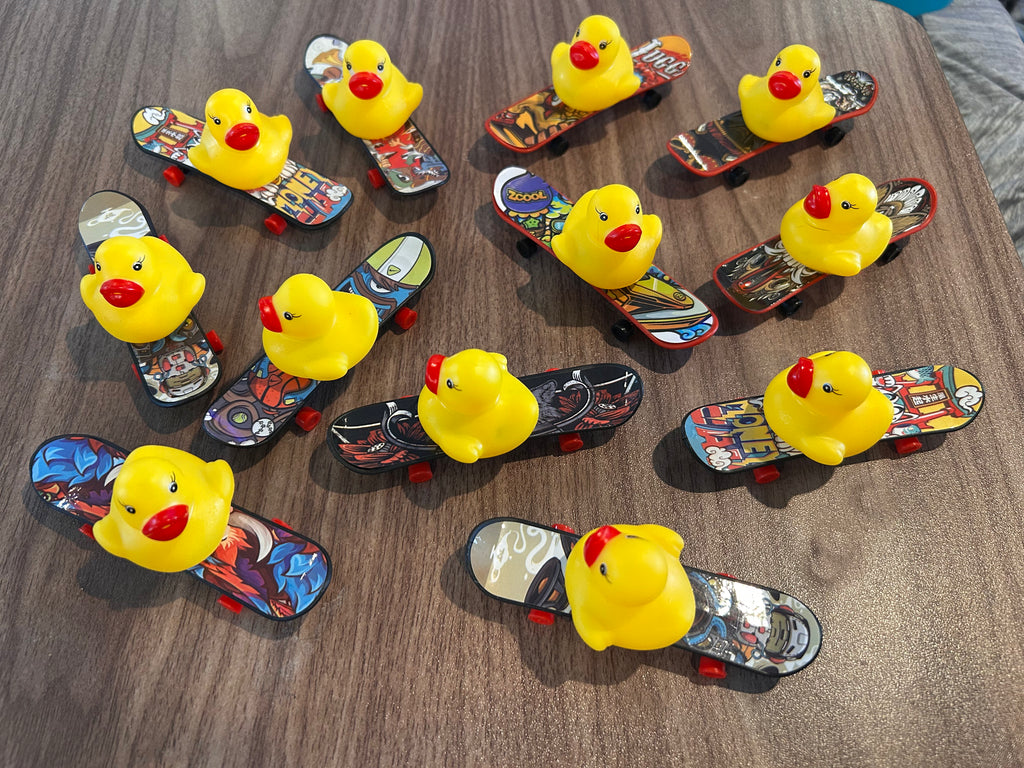 Set of 2 Mini Duck Skateboards, Handmade Rolling Rubber Duck Skateboard, Duck Collectible, Miniature Duck Gift, Random Design