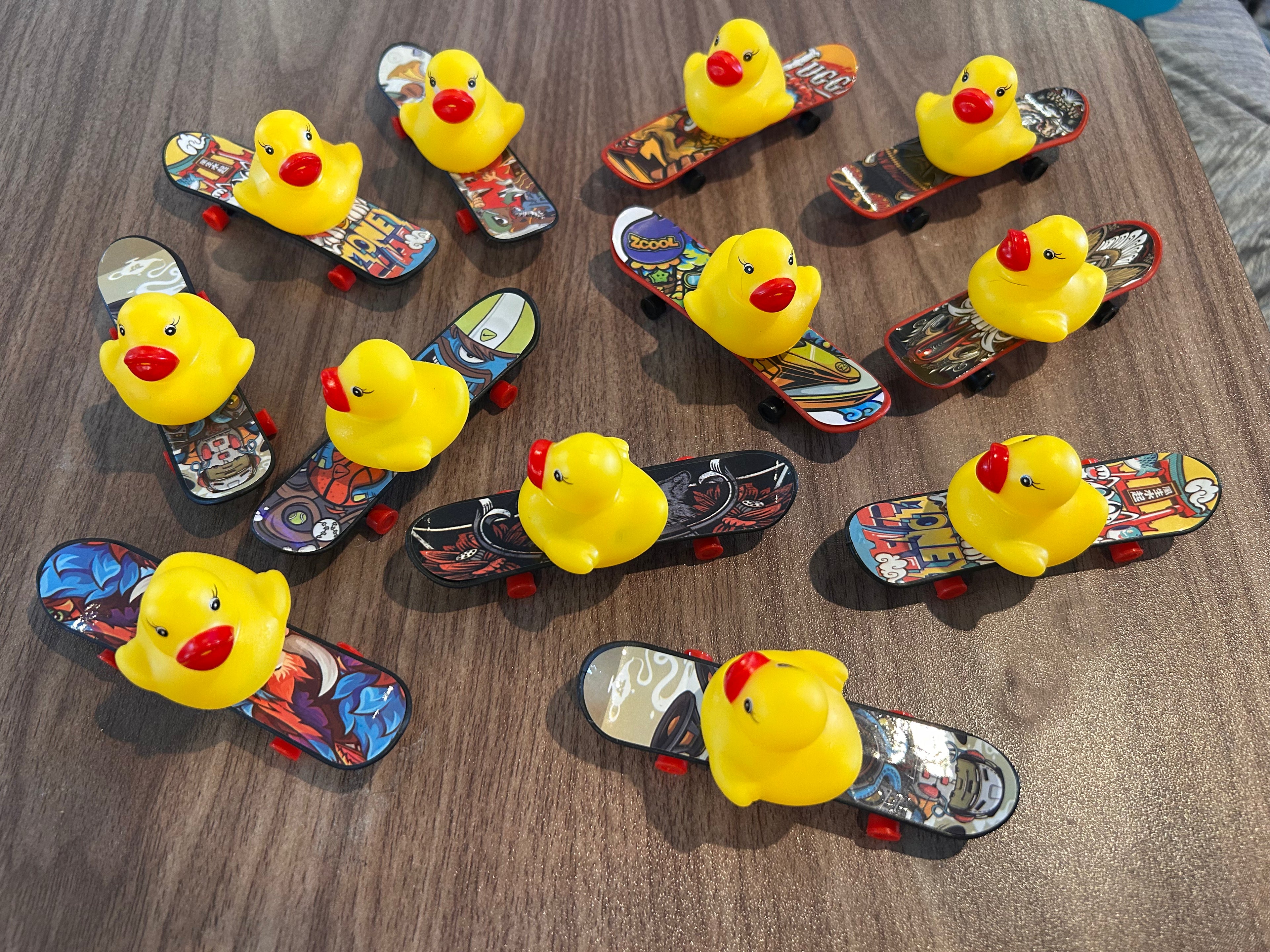 Set of 2 Mini Duck Skateboards, Handmade Rolling Rubber Duck Skateboard, Duck Collectible, Miniature Duck Gift, Random Design