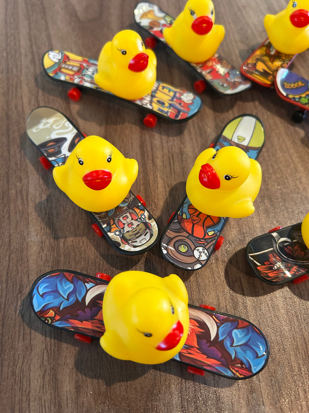 Set of 2 Mini Duck Skateboards, Handmade Rolling Rubber Duck Skateboard, Duck Collectible, Miniature Duck Gift, Random Design